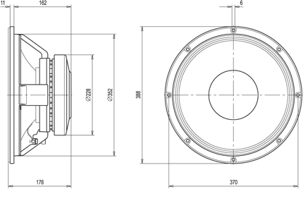 BEYMA 15P1000 - 15" PRO HIGH POWER WOOFER Mounting Dimensions
