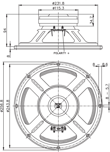 Faital Pro 10FE200 Dimensions