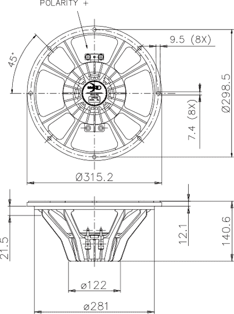 Faital Pro 12PR300 Dimensions