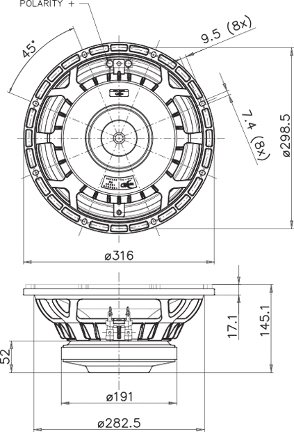 Faital Pro 12RS550 Dimensions