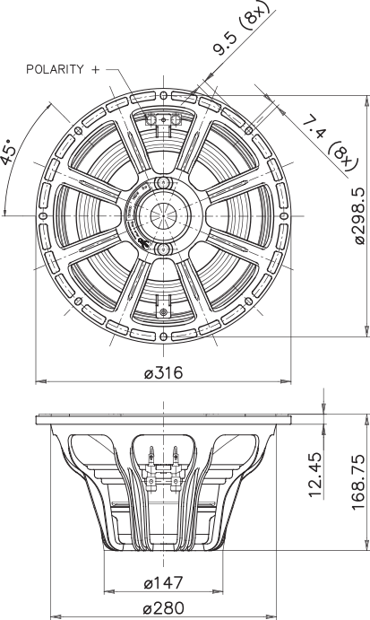 Faital Pro 12FX600 Dimensions