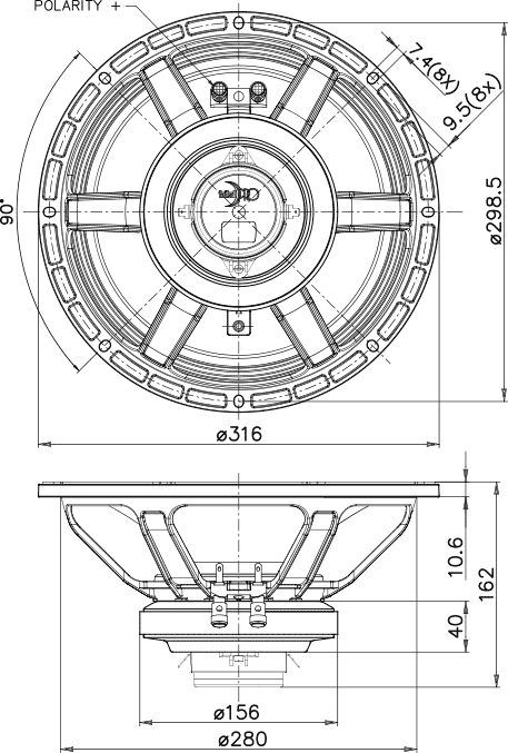 Faital Pro 12HX230 Dimensions