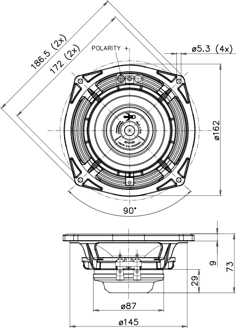 Faital Pro 6RS140 Dimensions
