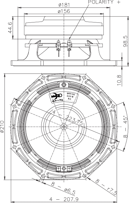 Faital Pro 8PR155 Dimension