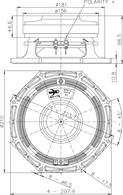Faital Pro 8PR210 Dimensions