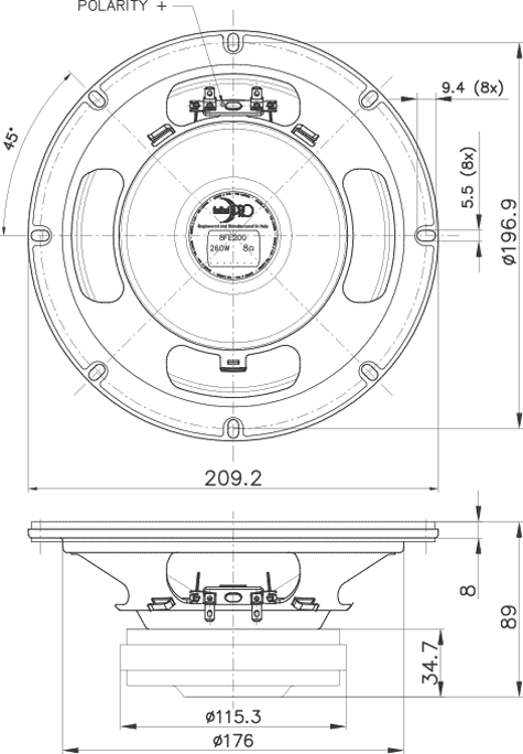 Faital Pro 8Fe200 Dimensions