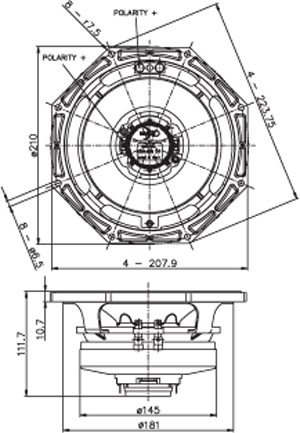 Faital Pro 8HX150 Dimensions