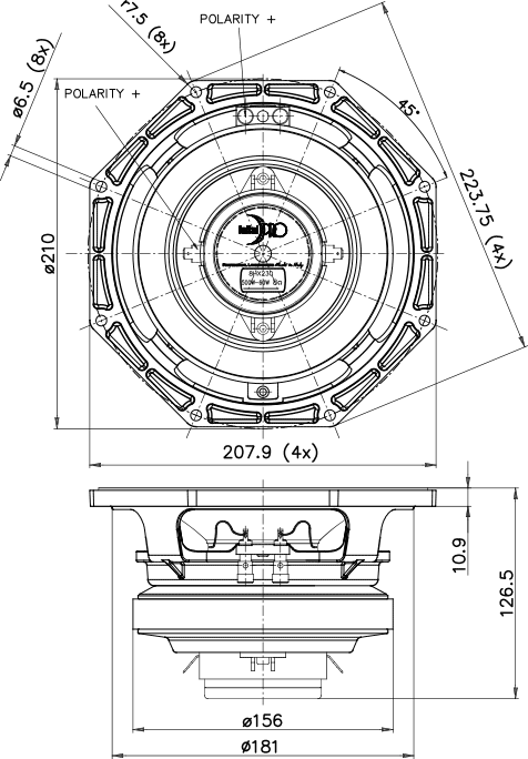 Faital Pro 8HX200 Dimensions