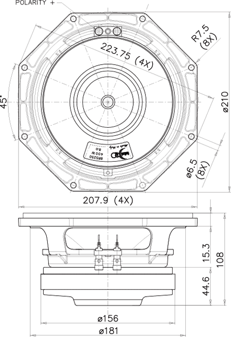 Faital Pro 8RS250 Dimensions